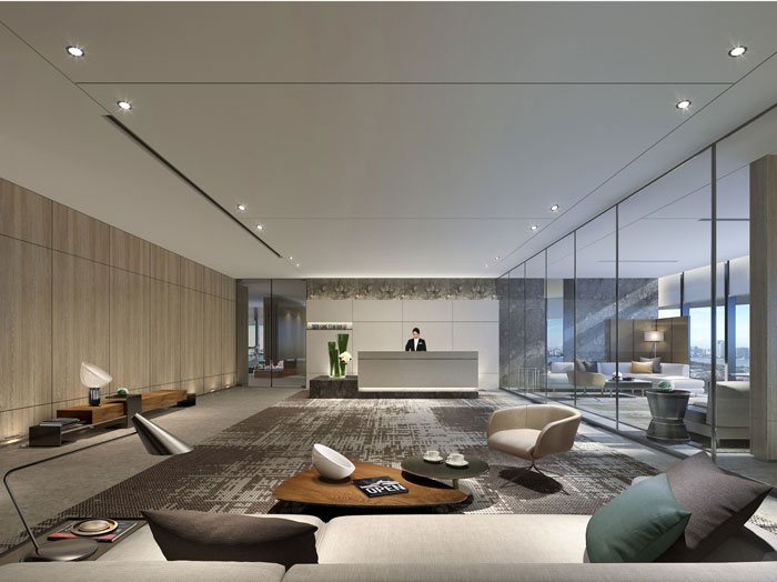 1420平方现代简约办公室前台装修设计案例效果图