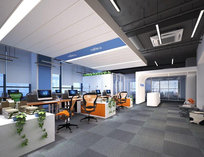 P2P金融公司办公室进门区域装修设计案例效果图