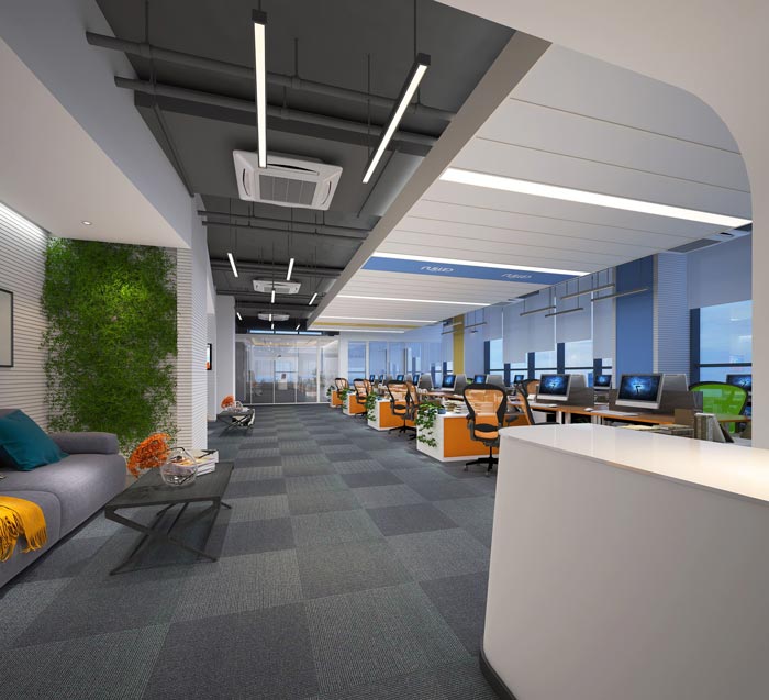 P2P金融公司办公室动线装修设计案例效果图