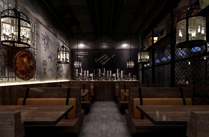 400平方怀旧复古中餐厅就餐区域设计效果图