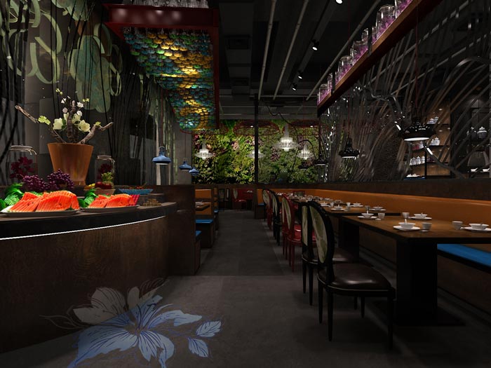 朱槿花主题餐厅前台装修设计效果图