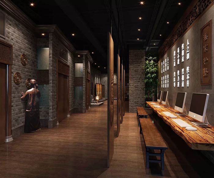 中式火锅店进门区装修设计效果图