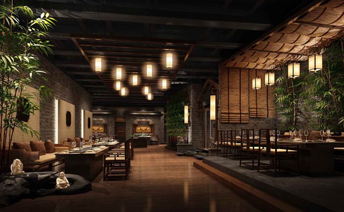 中式火锅店大聚餐区装修设计效果图