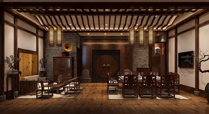 中式火锅店家庭式包厢装修设计效果图