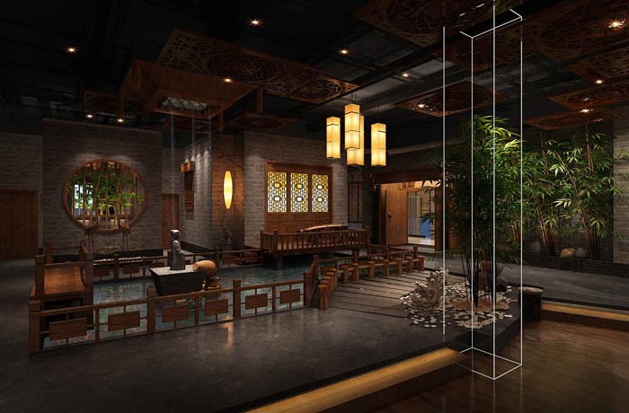 中式火锅店园区装修设计效果图