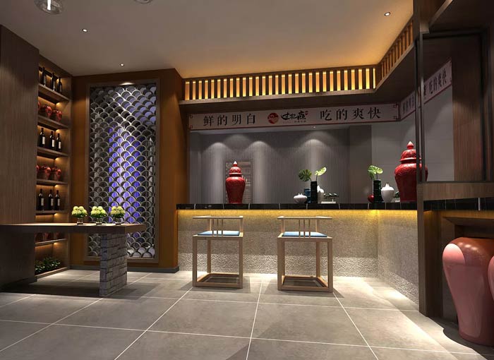新中式火锅店前台装修设计效果图